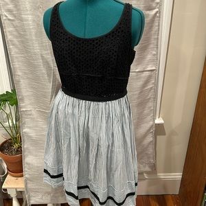 LOFT black eyelet and blue and white stripe dress. M